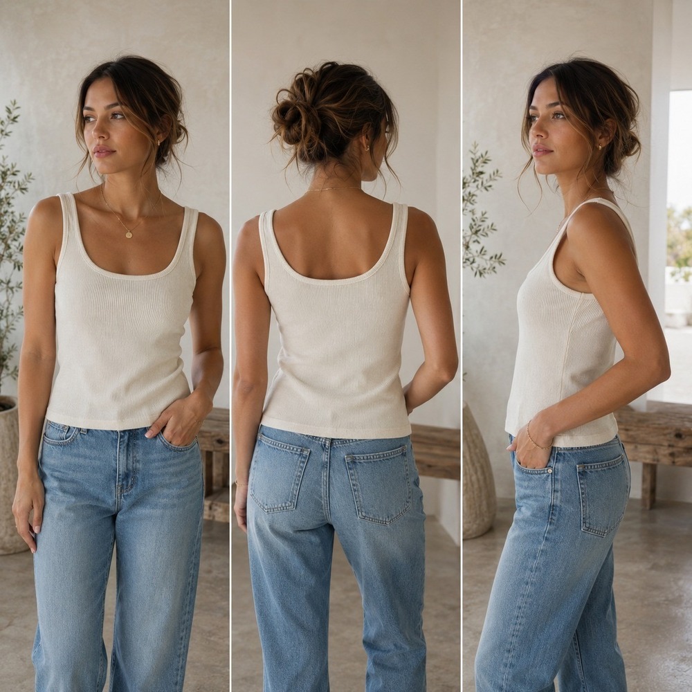 Skims Ribbed Fitted Tank Top Womens 2X White Stretch Square Neck Comfy Everyday